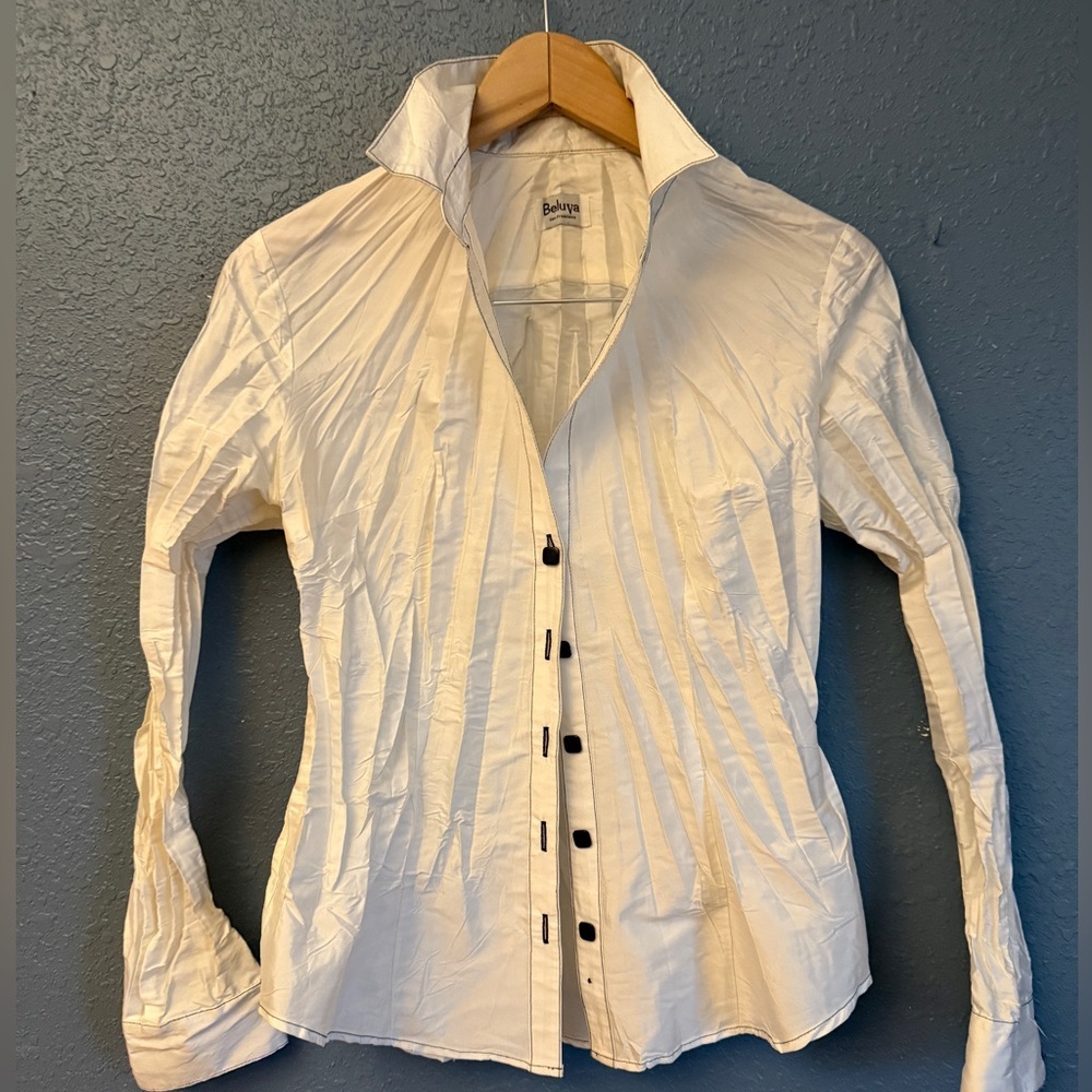 Beluva San Francisco Made in USA Cream Shirt with Black Stitching